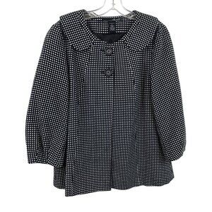 Willi Smith Womens Large Polka Dot Button Front Jacket Black & White Cotton Shel